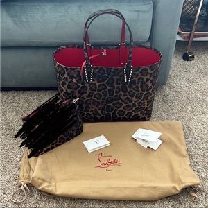 CHRISTIAN LOUBOUTIN, Leopard
Print Spiked Large Cabata Tote, without
Wristlet.